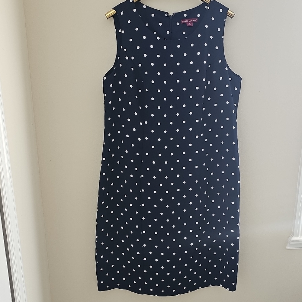 Navy Polka Dot Sleeveless Sheth Dress Lined BK Zipper Size 16 By JESSICA LONDON